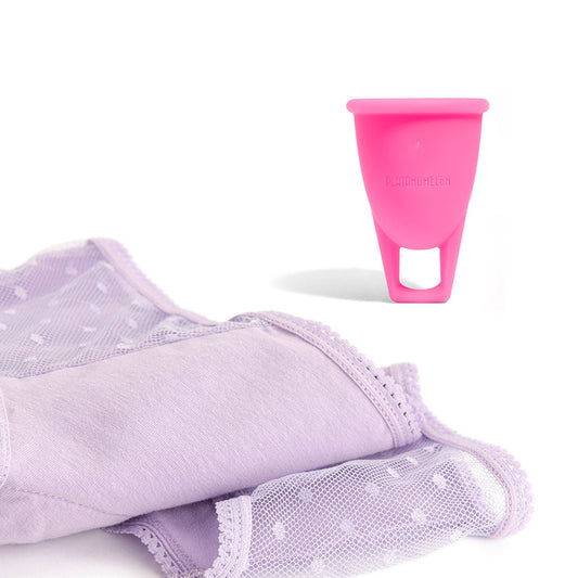 Braguitas menstruales Kiwitas Classic Plumeti + Copa menstrual Greta