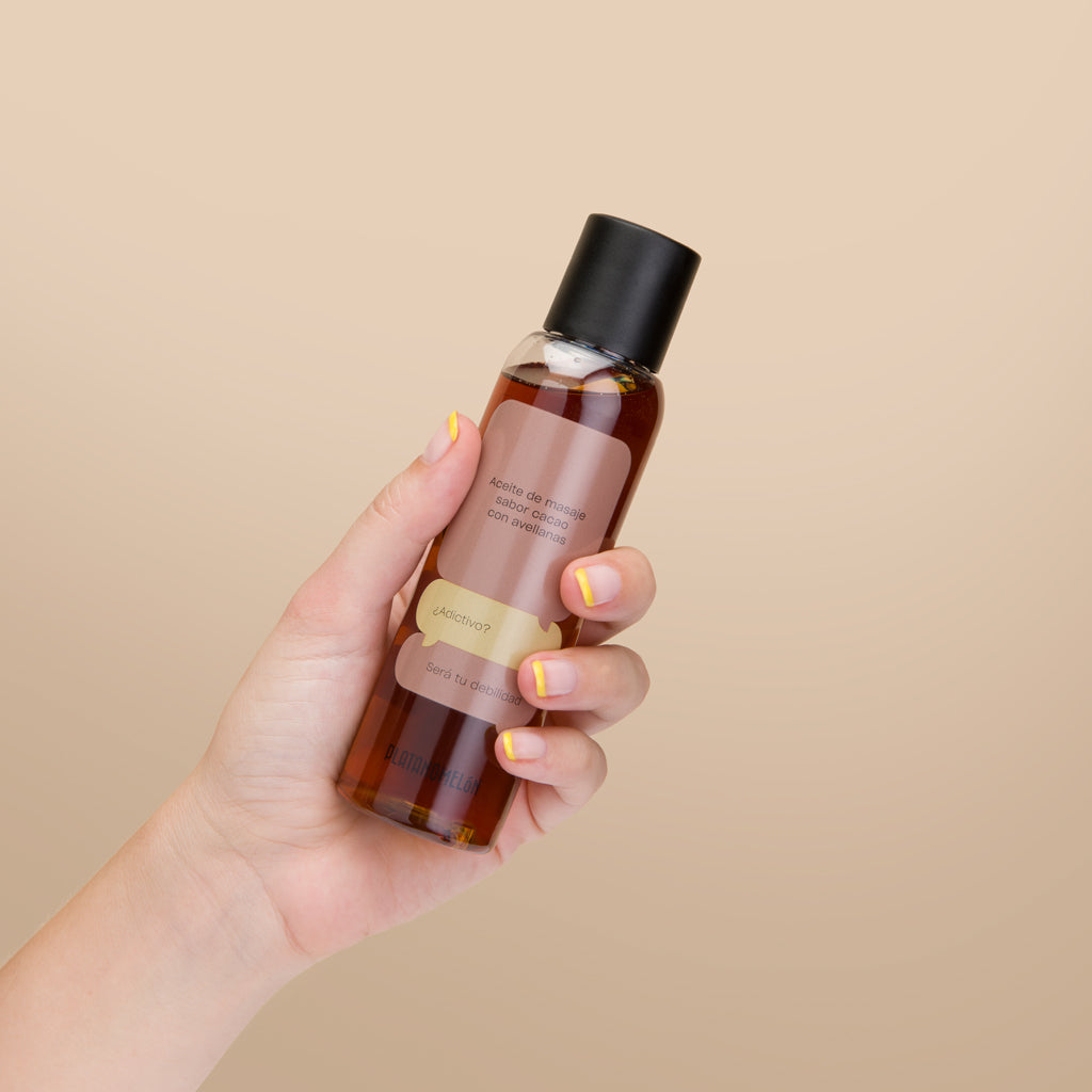 sabor_Cacao con avellanas | Aceite de masaje besable de Platanomelón | 3 sabores 2